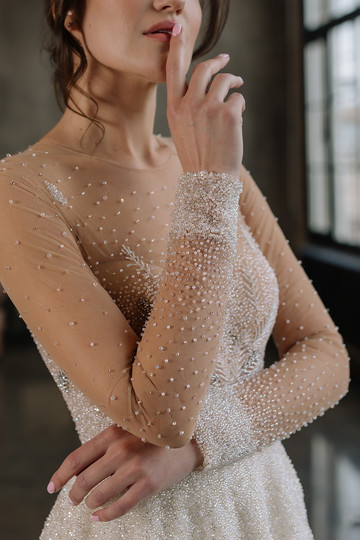 Платье Элинор, 2019, одежда, платье, свадебное, ванильный, сетка, вышивка, рукава, А-силуэт, архив