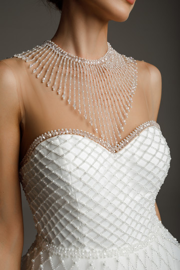 Платье Эльвира, 2020, одежда, платье, свадебное, молочно-белый, сетка, вышивка, А-силуэт, архив