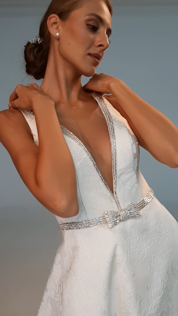 Платье Анна, 2020, одежда, платье, свадебное, молочно-белый, жаккард, бежевый, вышивка, А-силуэт, архив