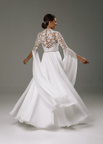 Платье Августина, 2020, одежда, платье, свадебное, молочно-белый, кружево, вышивка, рукава, А-силуэт, архив