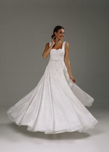 Платье Сандра, 2020, одежда, платье, свадебное, молочно-белый, кружево, Сандра, вышивка, А-силуэт, архив