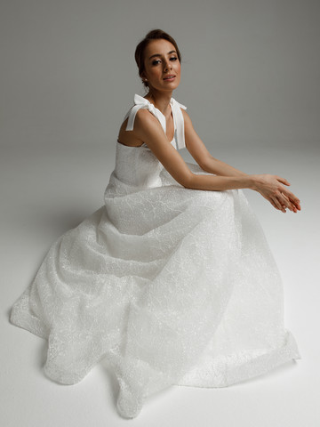 Платье Сабина, 2021, одежда, платье, свадебное, молочно-белый, кружево, шнуровка, А-силуэт, архив