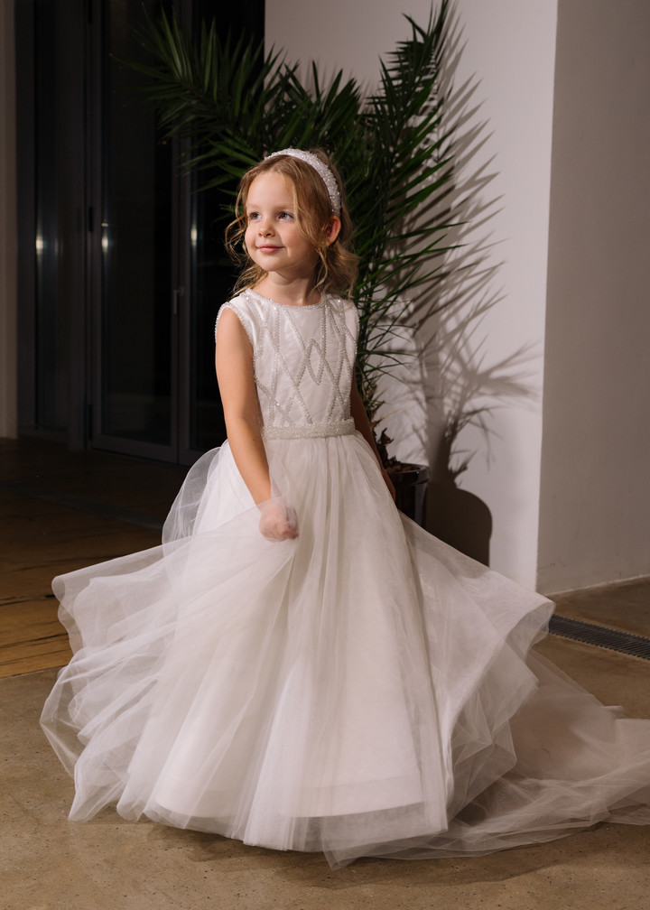 Детское платье Лили, 2021, одежда, детское платье, детское, молочно-белый, сетка, вышивка, атлас, flower girl
