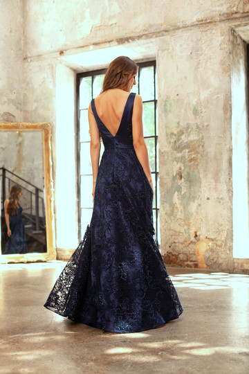 Sapphire dress, 2018, couture, dress, evening, blue, lace, A-line, archive