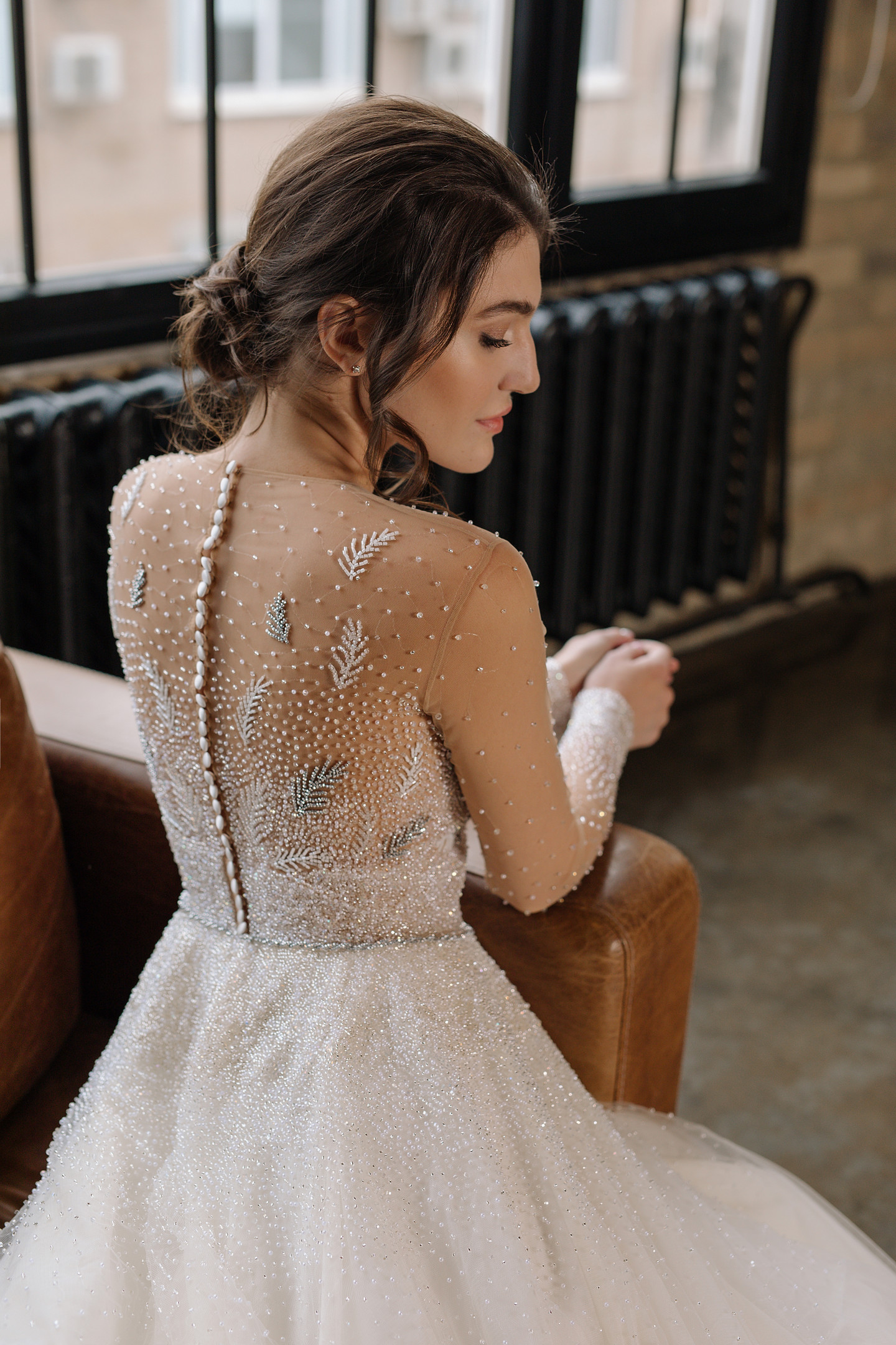 Elinor gown, 2019, couture, dress, bridal, vanilla, tulle, embroidery, sleeves, A-line, archive