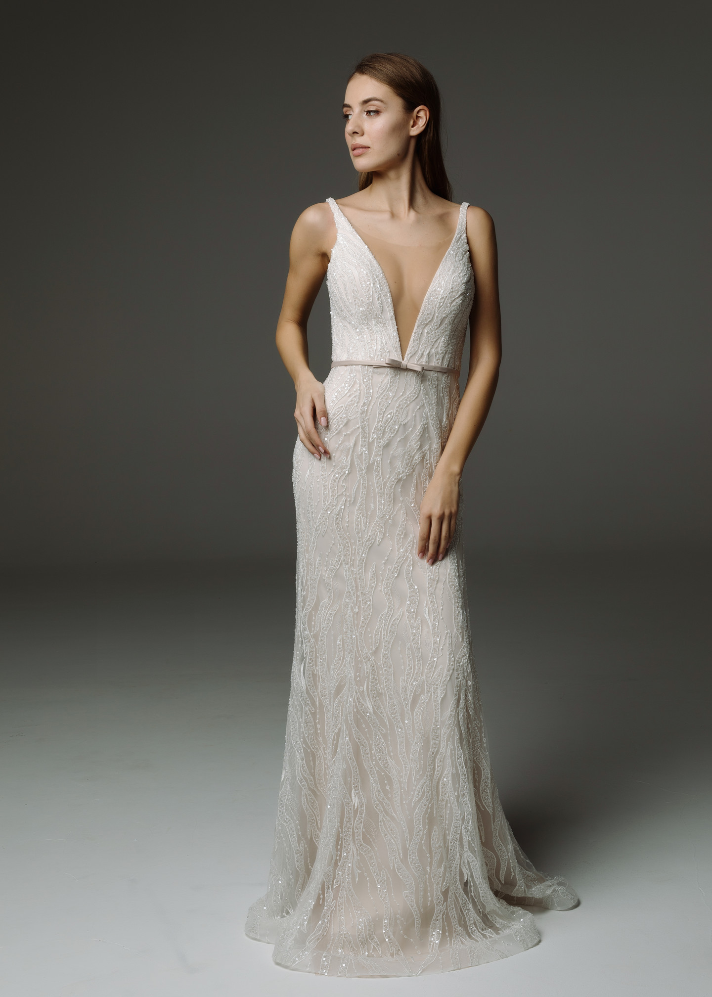 Chantal gown, 2019, couture, dress, bridal, powder color, lace, mermaid, archive