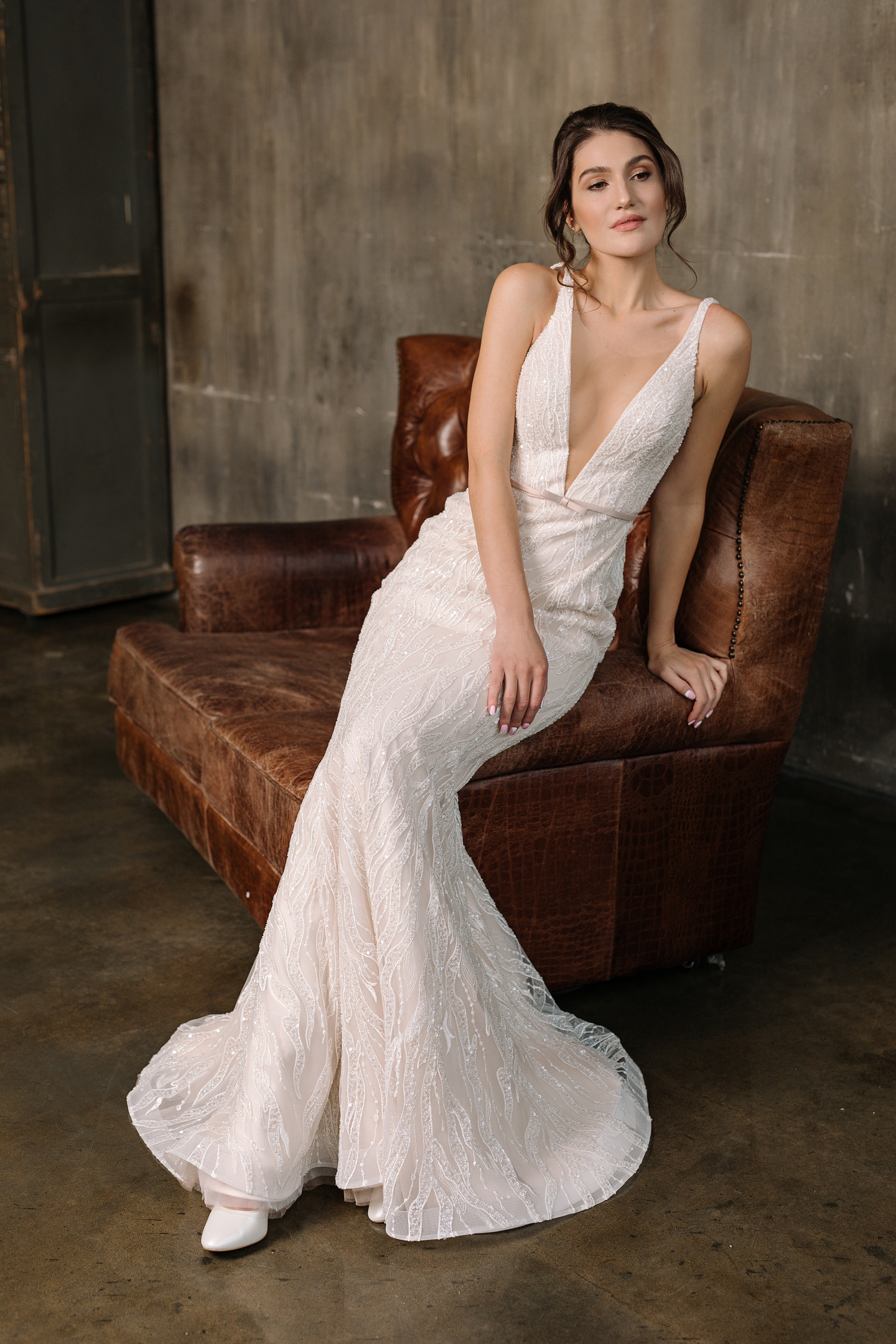 Chantal gown, 2019, couture, dress, bridal, powder color, lace, mermaid, archive