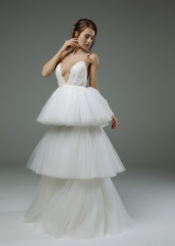 Платье Элайн, 2019, одежда, платье, свадебное, молочно-белый, кружево, А-силуэт, сетка, архив