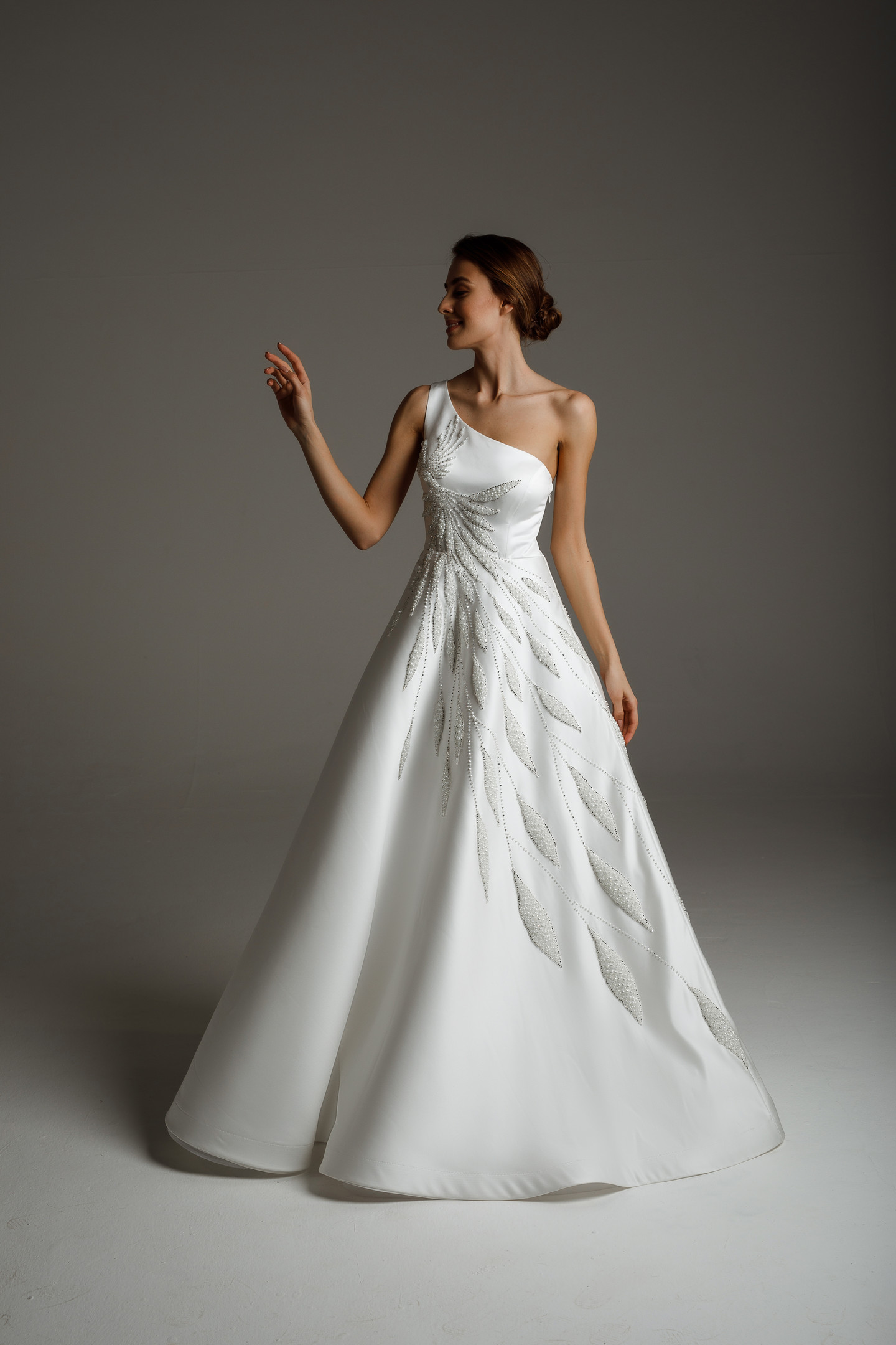 Blanche gown, 2020, couture, dress, bridal, off-white, satin, embroidery, A-line, popular, archive