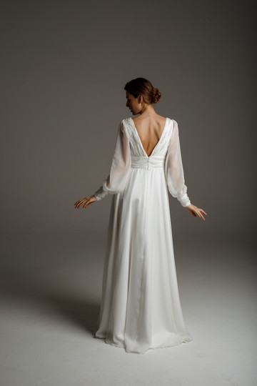 Платье Фабиан, 2020, одежда, платье, свадебное, молочно-белый, шифон, вышивка, рукава, А-силуэт, популярное