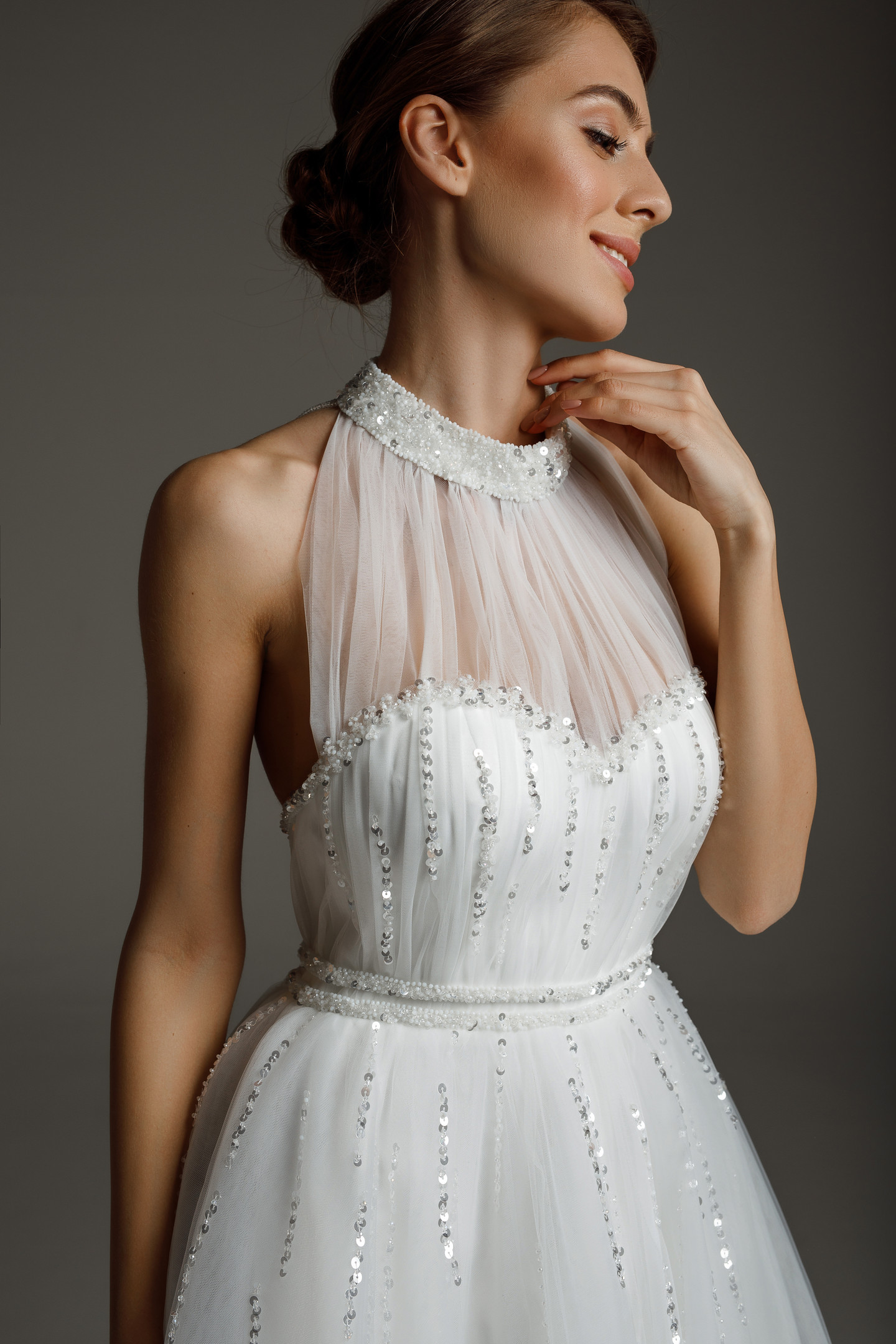 Платье Луиза, 2020, одежда, платье, свадебное, молочно-белый, сетка, вышивка, А-силуэт, атлас