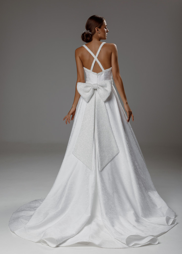Monica gown, 2020, couture, dress, bridal, off-white, jacquard, embroidery, A-line, train