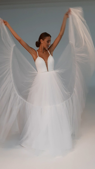 Платье Леа, 2020, одежда, платье, свадебное, молочно-белый, сетка, вышивка, А-силуэт, популярное