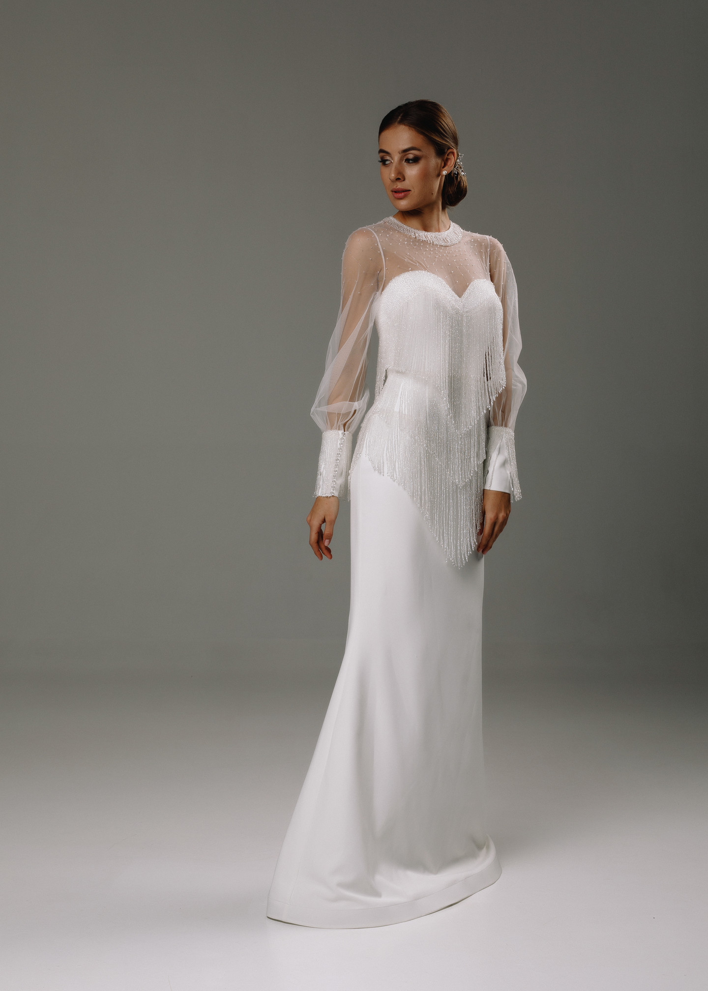 Платье Риана, 2020, одежда, платье, свадебное, молочно-белый, вышивка, русалка, рукава, популярное