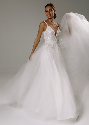 Sylvia gown, 2020, couture, dress, bridal, off-white, tulle, embroidery, A-line