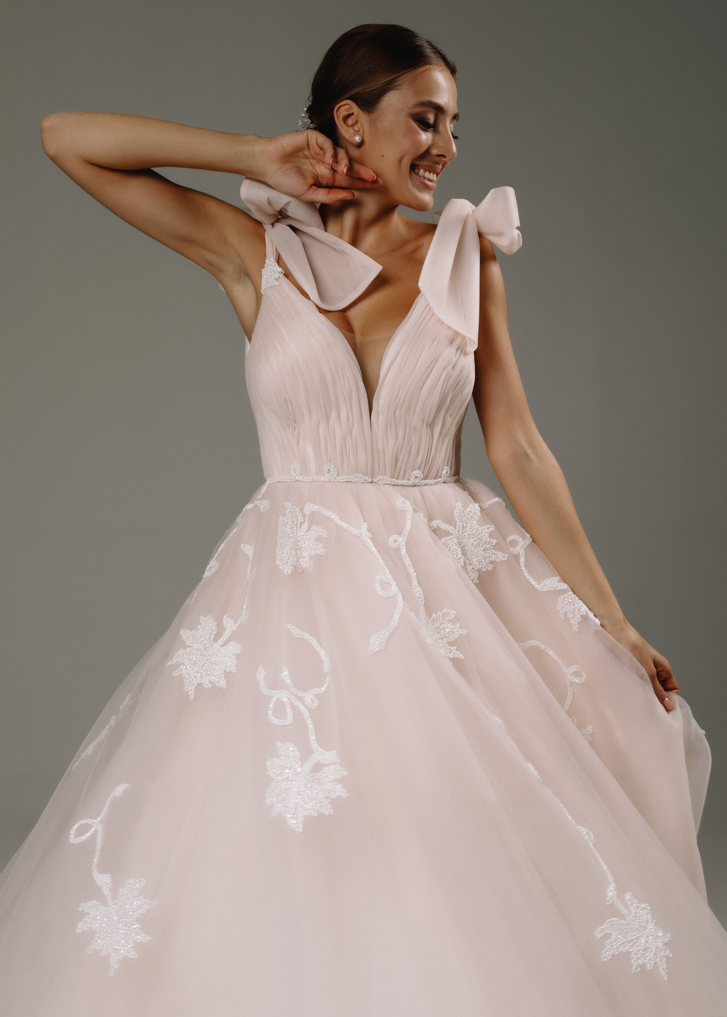 Lukerya gown, 2020, couture, dress, bridal, powder color, tulle, embroidery, A-line, archive