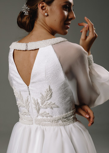 Dolores gown, 2020, couture, dress, bridal, off-white, embroidery, sleeves, A-line, archive