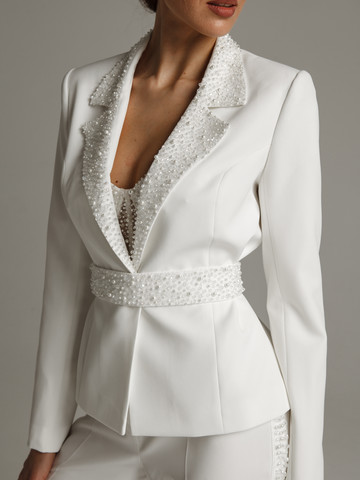 Beaded jacket, 2021, couture, jacket, bridal, off-white, beaded bridal suit, sleeves, embroidery