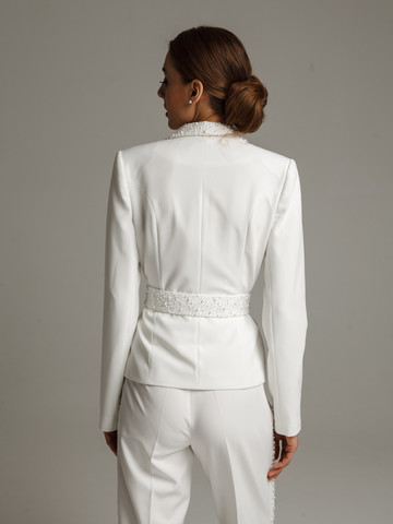 Жакет с вышивкой, 2021, одежда, жакет, свадебное, молочно-белый, расшитый свадебный костюм, рукава, вышивка