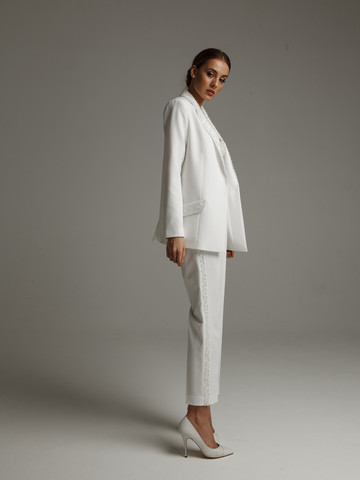 Жакет оверсайз, 2021, одежда, жакет, свадебное, молочно-белый, расшитый свадебный костюм №2, рукава, вышивка, популярное