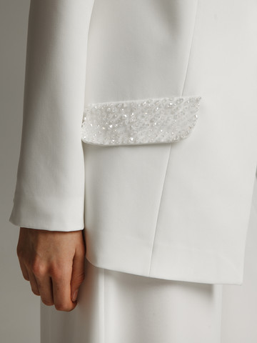 Жакет оверсайз, 2021, одежда, жакет, свадебное, молочно-белый, расшитый свадебный костюм №2, рукава, вышивка, популярное