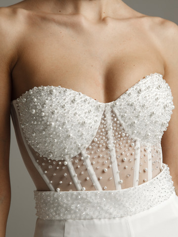Beaded corset, 2021, couture, top, bridal, off-white, beaded bridal suit, embroidery, corset, beaded bridal suit #2, popular
