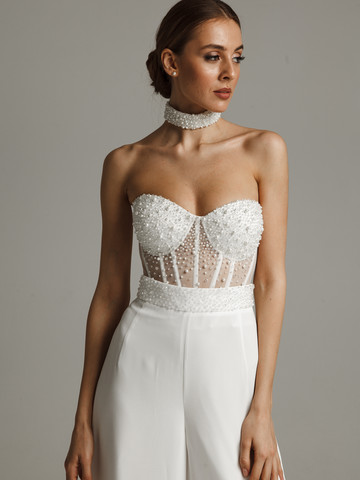 Beaded bustier, 2021, couture, top, bridal, off-white, beaded bridal suit, embroidery, corset, beaded bridal suit #2, popular