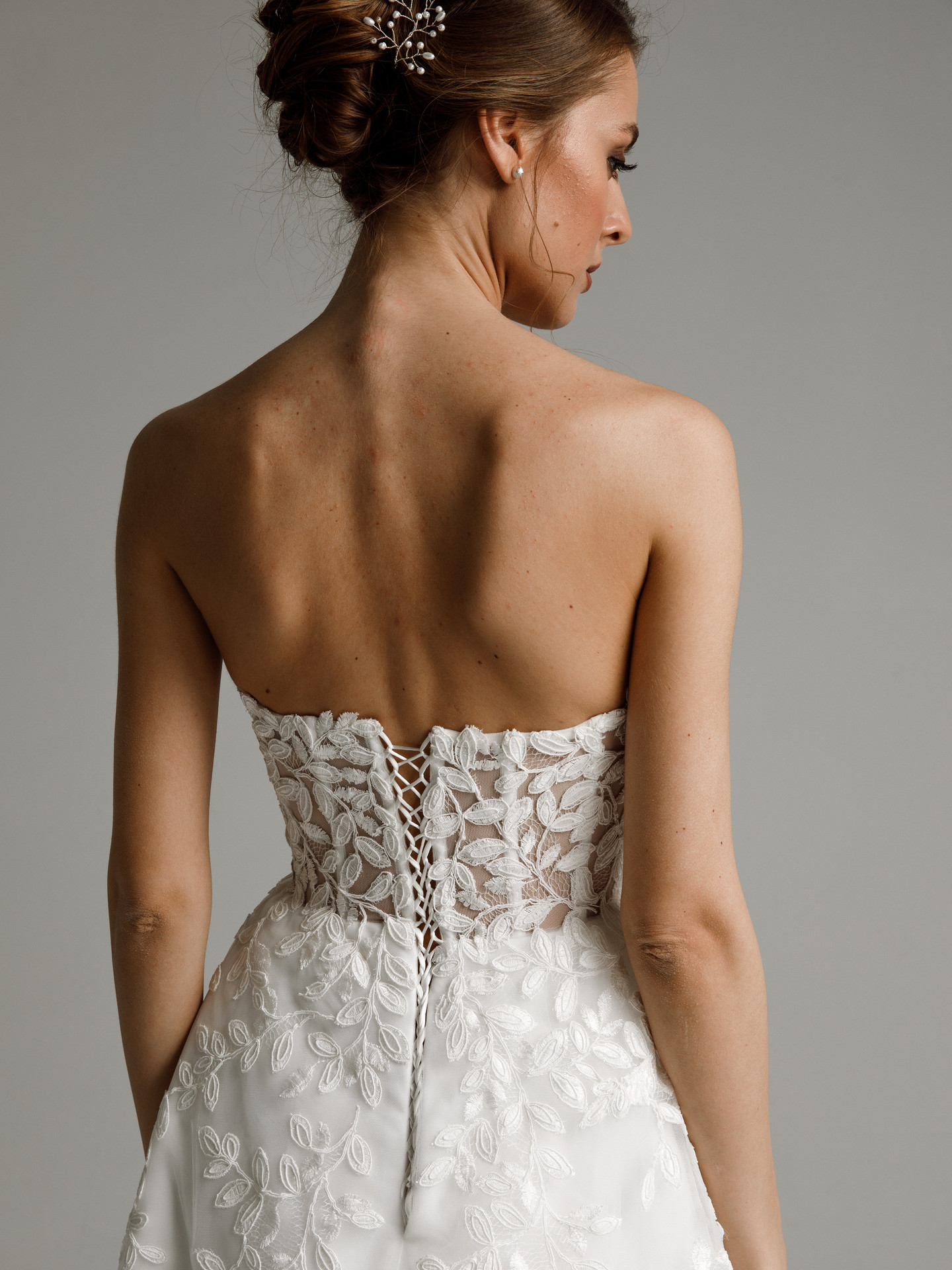 Платье Николь, 2021, одежда, платье, свадебное, молочно-белый, кружево, А-силуэт, шлейф, шнуровка