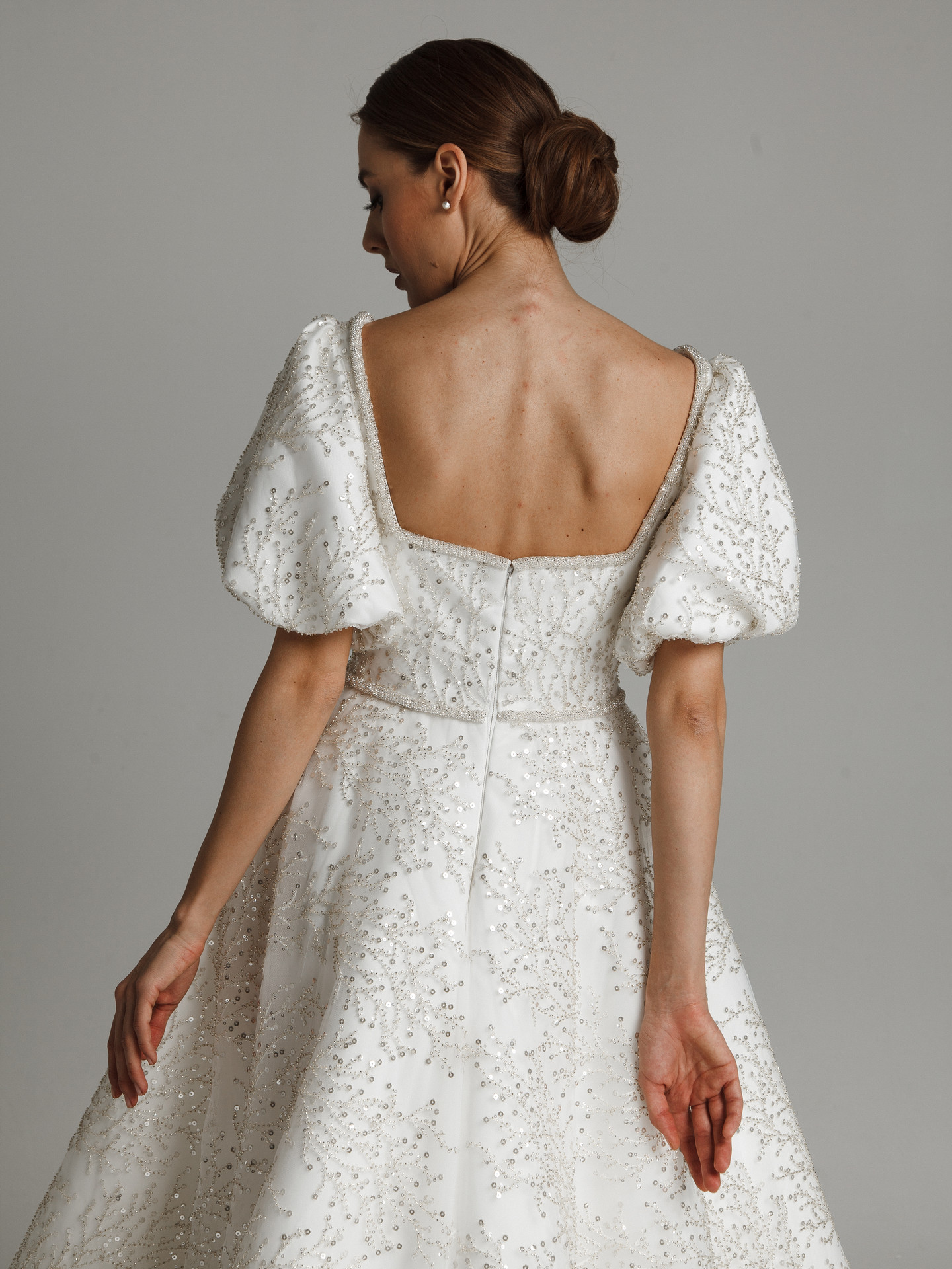 Martha gown, 2021, couture, dress, bridal, off-white, lace, A-line, train, sleeves