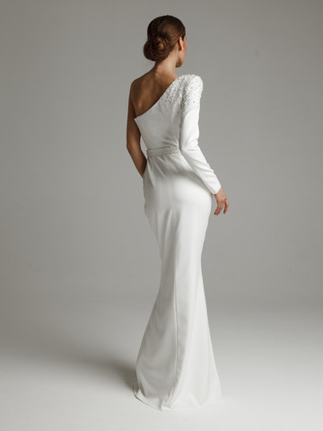 Платье Полетт, 2021, одежда, платье, свадебное, молочно-белый, Полетт, прямой силуэт, вышивка, рукава