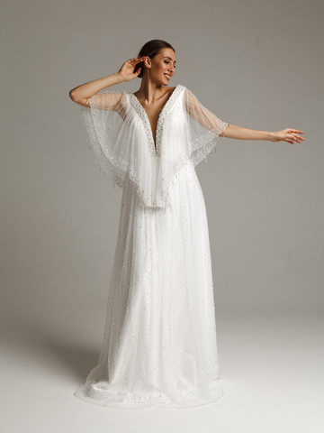Платье Рейна, 2021, одежда, платье, свадебное, молочно-белый, Рейна, А-силуэт, вышивка