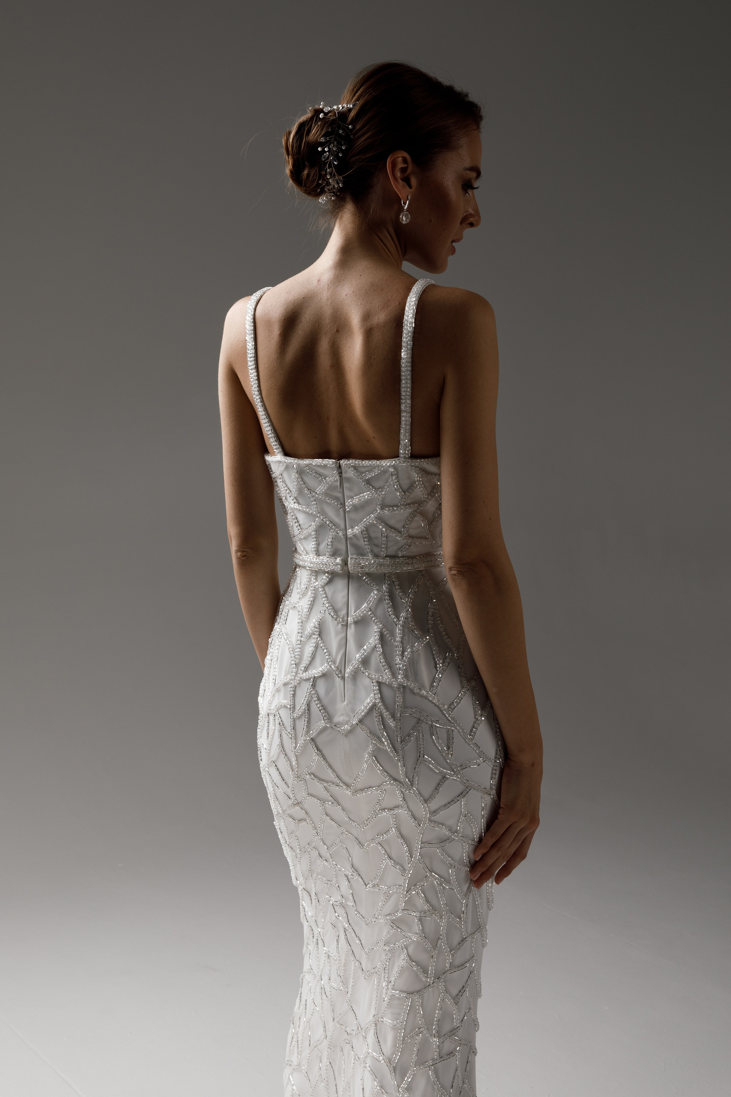 Felicity gown, 2021, couture, dress, bridal, off-white, embroidery, sheath silhouette