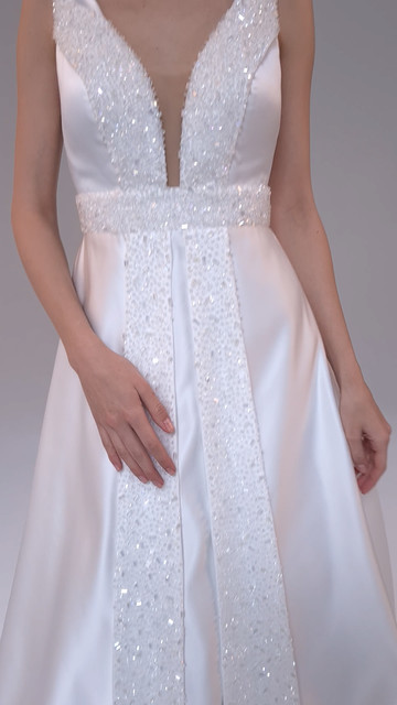 Платье Дагни, 2021, одежда, платье, свадебное, молочно-белый, атлас, Дагни, вышивка, А-силуэт, шлейф
