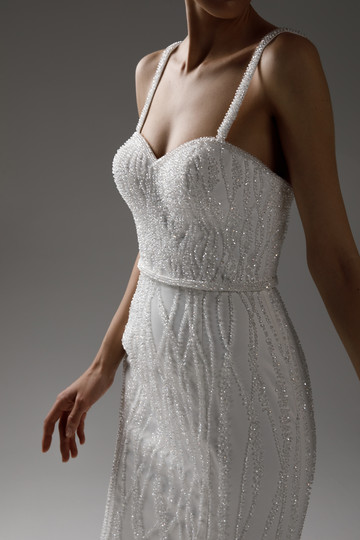Платье Летиция, 2021, одежда, платье, свадебное, молочно-белый, вышивка, прямой силуэт, шлейф