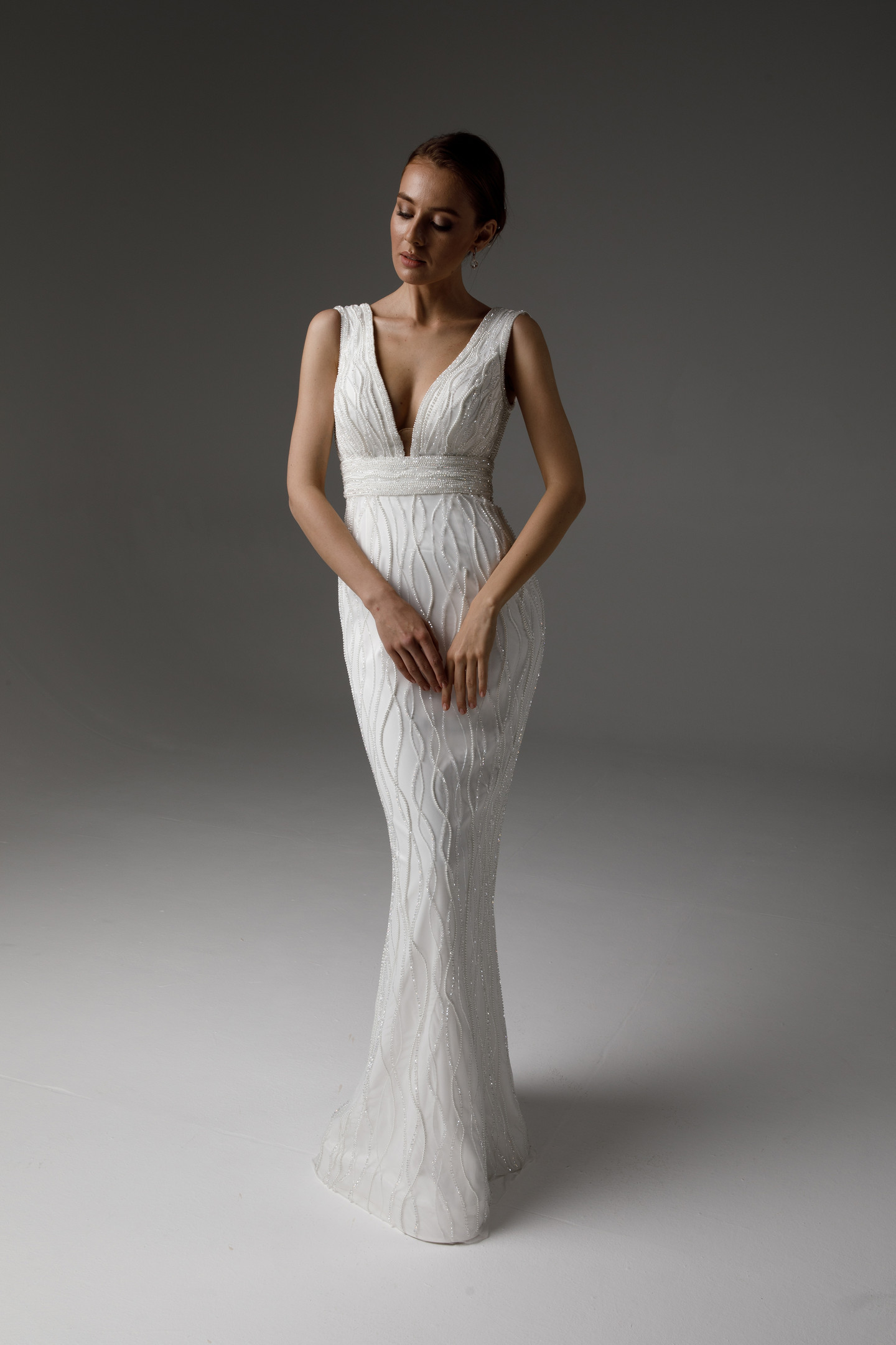 Runa gown, 2021, couture, dress, bridal, off-white, embroidery, sheath silhouette, popular
