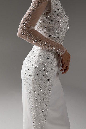 Платье Ракель, 2021, одежда, платье, свадебное, молочно-белый, вышивка, прямой силуэт, рукава