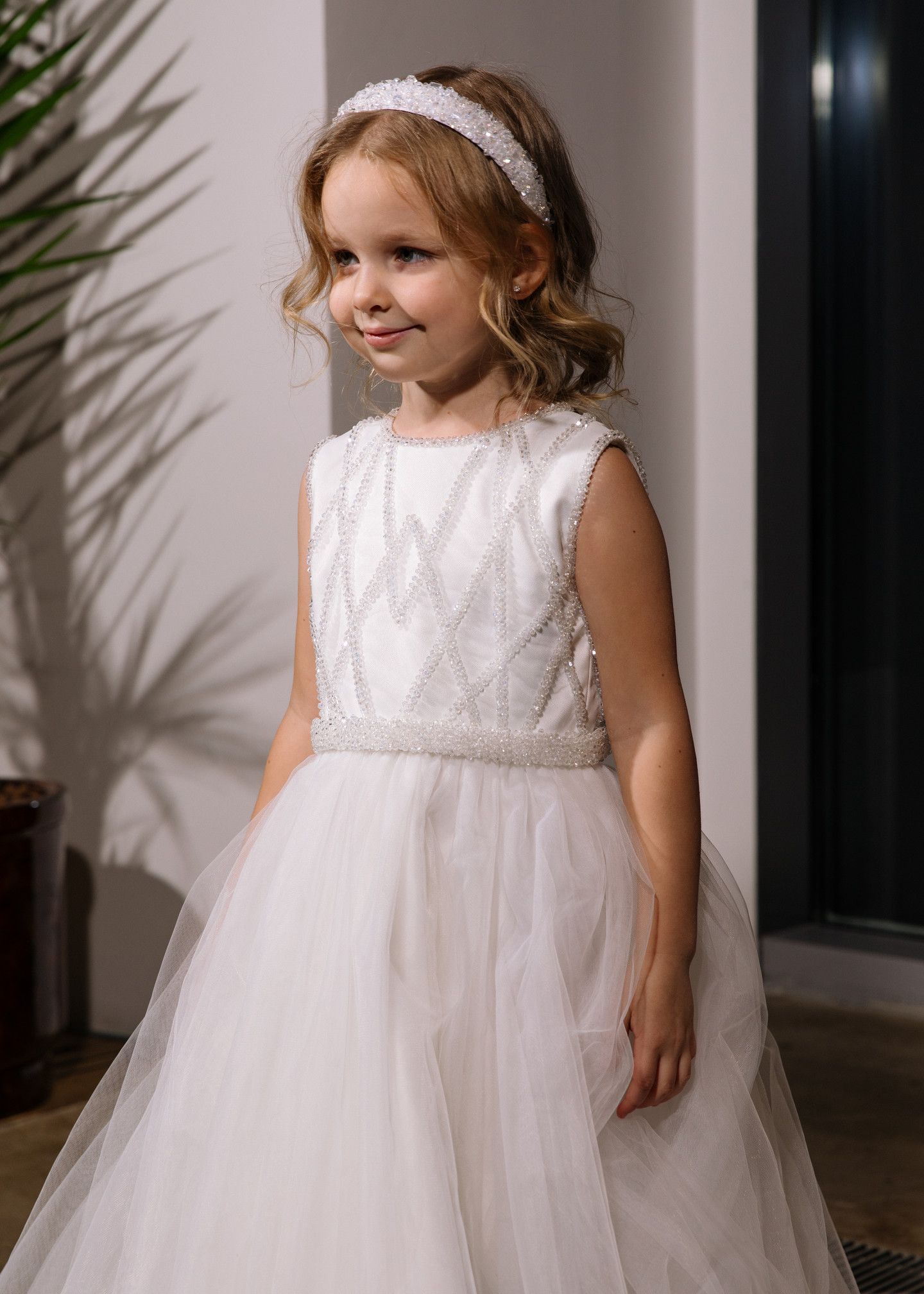 Lily flower girl dress, 2021, couture, child dress, child, off-white, tulle, embroidery, satin, flower girl