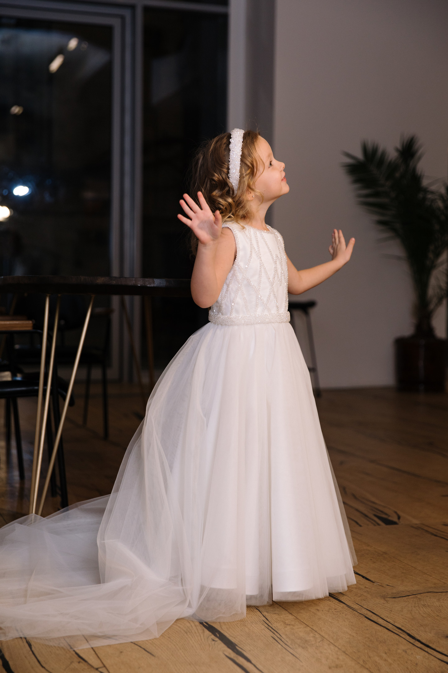 Lily flower girl dress, 2021, couture, child dress, child, off-white, tulle, embroidery, satin, flower girl