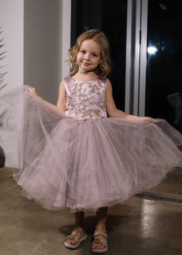 Fifi flower girl dress, 2021, couture, child dress, child, powder color, lace, embroidery, satin, flower girl, tulle, archive