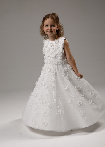 Flower girl dress, 2021, couture, child dress, child, off-white, satin, embroidery, flower girl