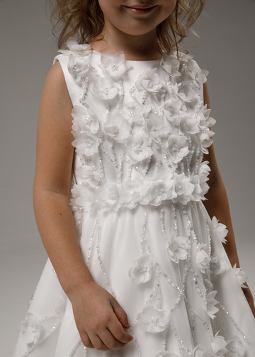 Детское платье с цветами, 2021, одежда, детское платье, детское, молочно-белый, атлас, вышивка, flower girl