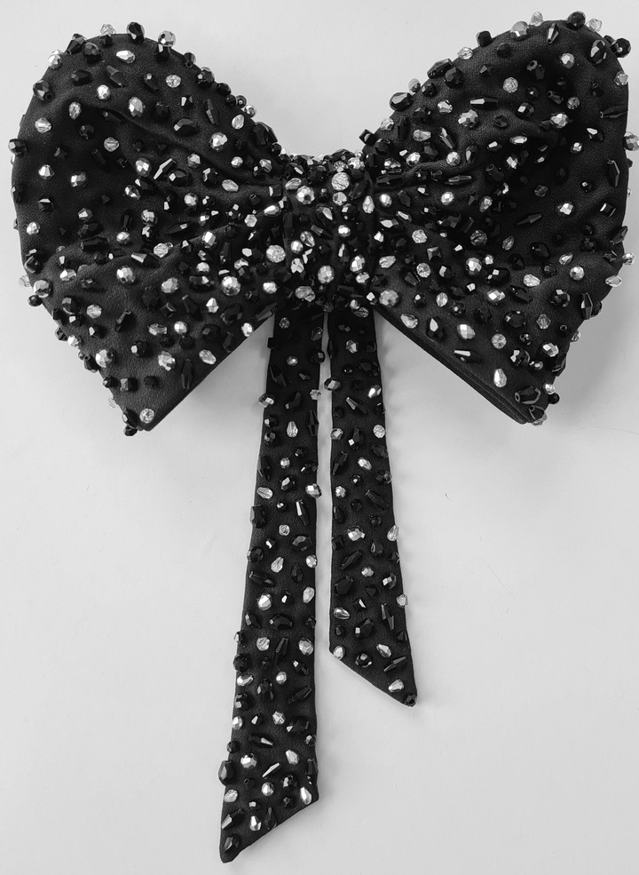 Beaded bow, accessories, hairstyle, evening, black, embroidery