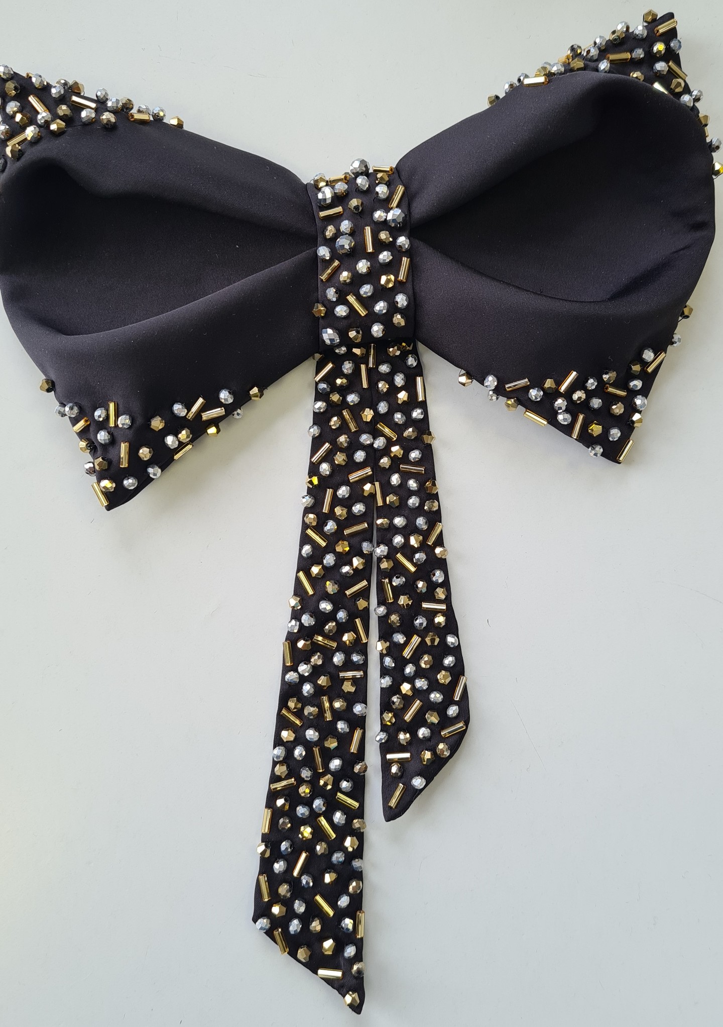 Beaded bow, accessories, hairstyle, evening, black, embroidery