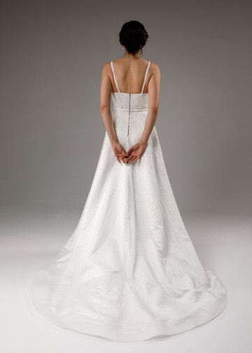 Venera dress, 2021, couture, dress, bridal, off-white, embroidery, A-line, train