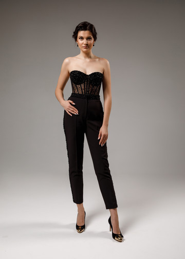 Beaded trousers, 2021, couture, trousers, evening, black, beaded black suit, embroidery, popular