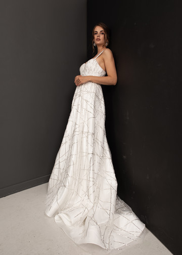 Платье Тияна, 2021, одежда, платье, свадебное, молочно-белый, вышивка, А-силуэт, шлейф