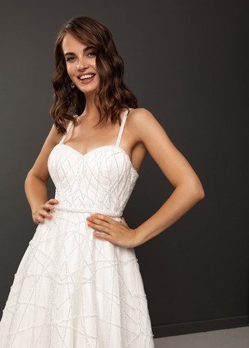 Gabi dress, 2021, couture, dress, bridal, off-white, embroidery, A-line, train