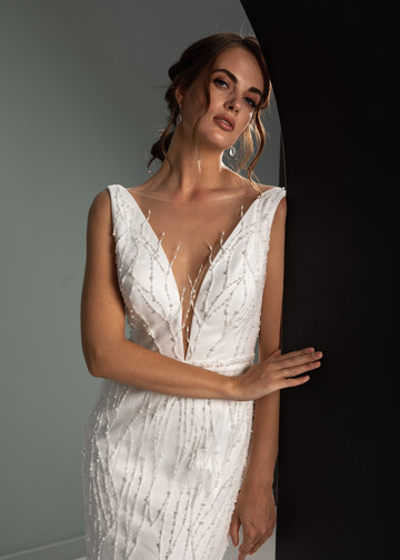 Платье Аэлита, 2021, одежда, платье, свадебное, молочно-белый, вышивка, прямой силуэт, шлейф
