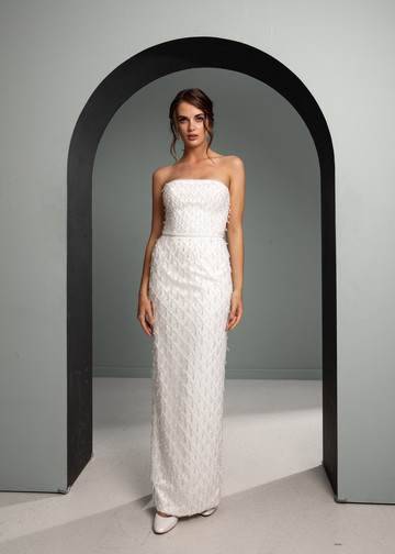 Luciana dress, 2021, couture, dress, bridal, off-white, embroidery, sheath silhouette