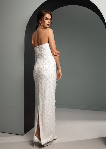 Luciana dress, 2021, couture, dress, bridal, off-white, embroidery, sheath silhouette